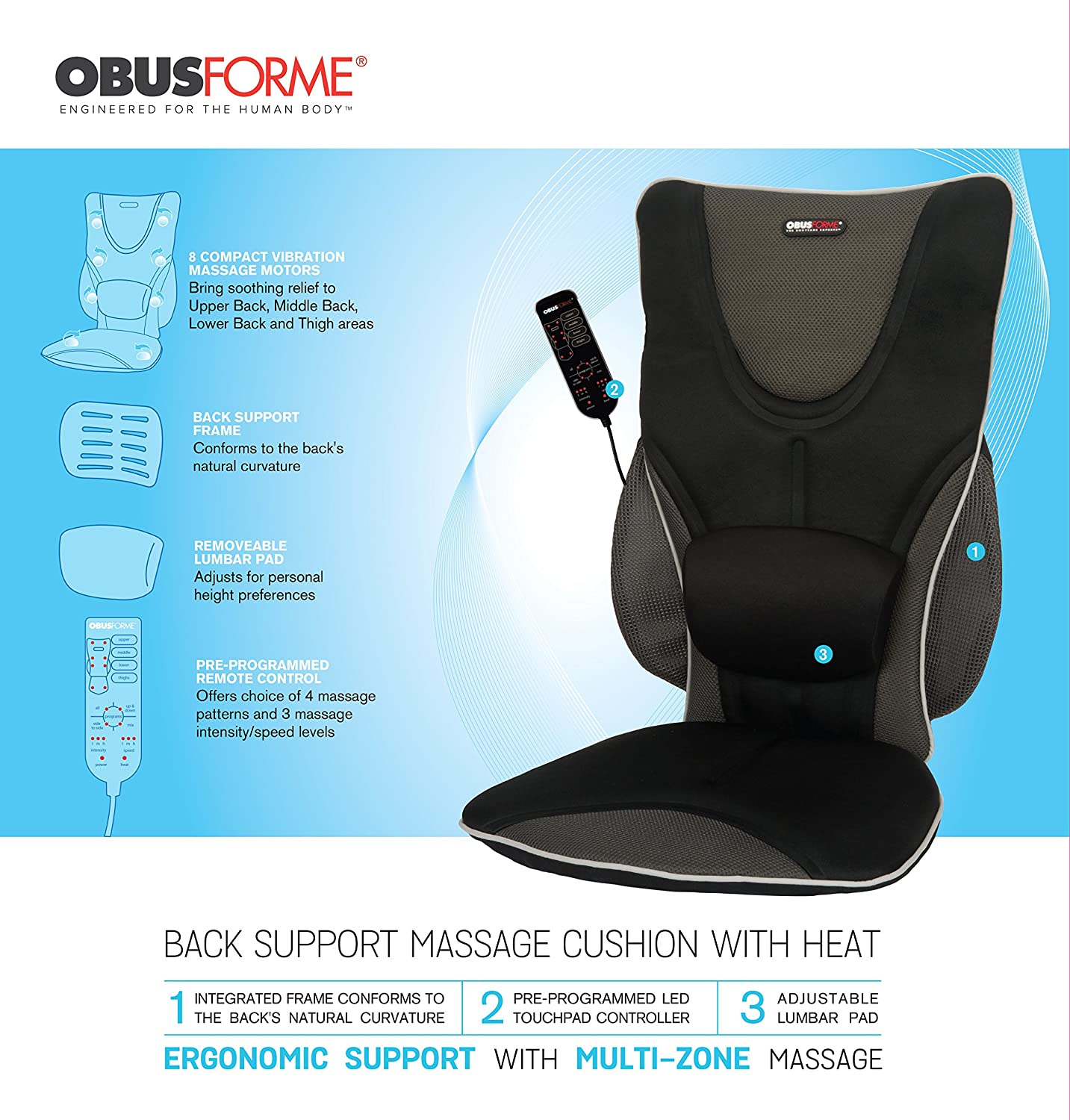 ObusForme Back Support Driver's Seat Cushion With Heat