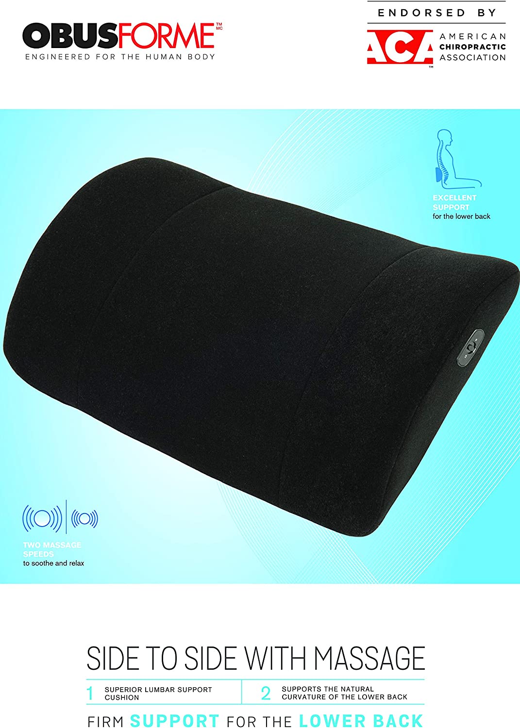 ObusForme Side to Side Lumbar Cushion with 2 Speed Massage